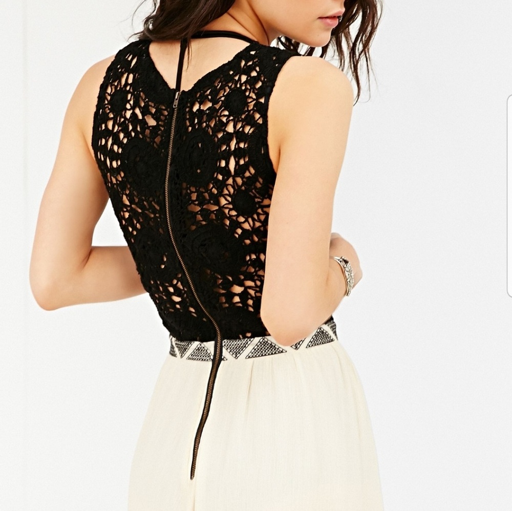 Amuse society sia crochet double slit maxi linen dress cream black lace - Picture 2 of 7